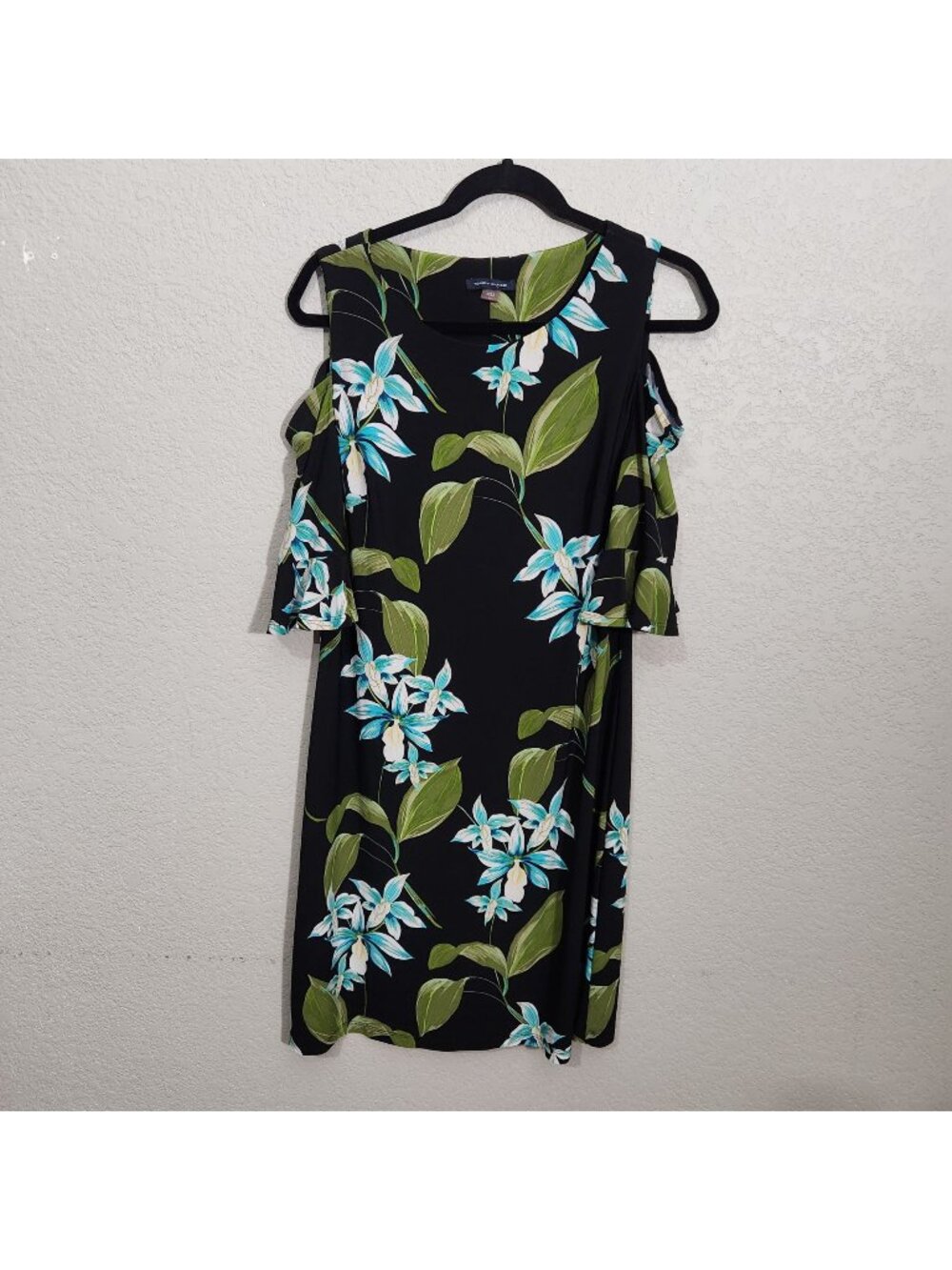 Tommy Hilfiger Dress Womens Size 12 Black Floral Cold Shoulder Midi